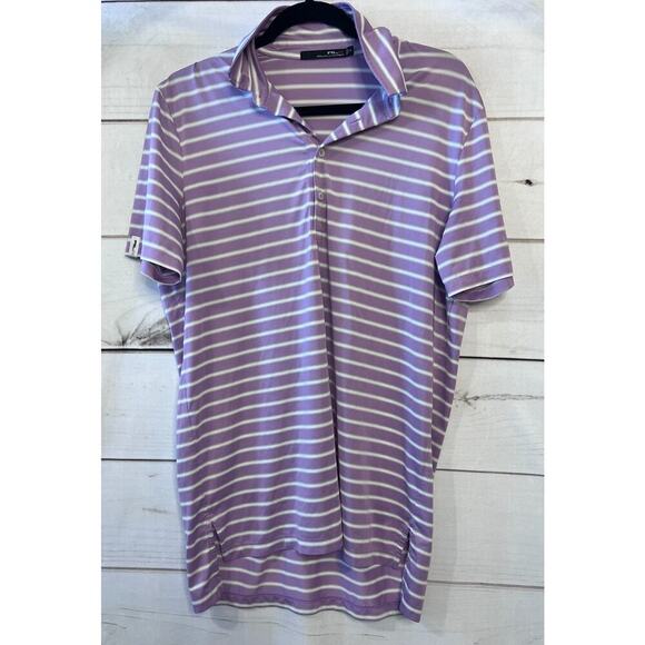 RLX Mens Purple White Striped Golf Performance Stretch Polo Shirt Size Medium - Picture 1 of 3